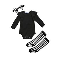 Wholesale Cute Newborn Baby Girls Ruffle Romper Jumpsuit Socks Leggings Clothes Outfits Toddler Infant Girl Solid Casual Rompers Clothing
