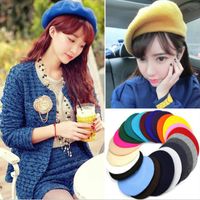Wholesale Chic Solid Color Warm Winter Girl Woolen Beret Hats French Artist Beanie Hat Ski Caps Fashion Accessories Round Hat Colors