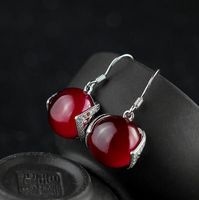 Wholesale Simple Red Jade Drop Earrings For Women Boho Hollow Plant Wedding Engagement Gifts Real Sterling Silver Jewelry