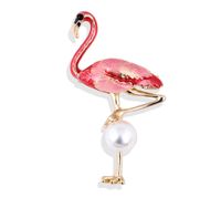 Wholesale Red Green Flamingos Enamel Brooches Pins For Women Wedding Christmas Gift New ARRIVAL Fashion Jewelry With Imitation Pearl