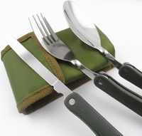Wholesale 3 Pieces Set Portable Outdoor Tablewares Dinnerware Camping Cookware Folding Knife Spoon Fork Utensils for a Picnic Hike Travel Cutlery