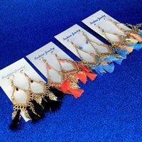 Wholesale Tassel chandelier earrings jewelry fashion women bohemia colorful feathers gold plated chains tassels long dangle earings drop shipping