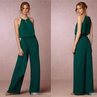 Wholesale 2018 New Jumpsuit Bridesmaid Dress Hunter Chiffon for Beach Wedding Guest Gowns Maid of Honor Dresses with Sash BA9775