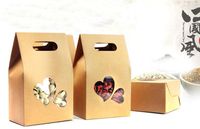 Wholesale 150Pcs cm Bottom Heart Shape Clear Window Doypack Pouch Food Coffee Stand Up Bags Kraft Paper Pack Box With Handle