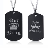 Wholesale Free Engraving Her King His Queen His and Hers Black Dog Tag Set in Stainless Steel Couples Necklace Set