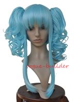 Wholesale Details about Heat resistant CURLY SKY BLUE PONYTAILS SHORT COSPLAY WIG VOCALOID CODA ANYA