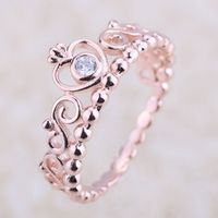 Wholesale Princess Tiara Ring crown rose gold plated S925 silver fits for original style jewelry H8