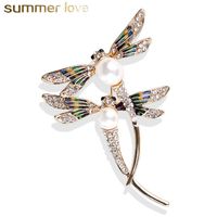 Wholesale High Quality Dragonfly Flying Insect Pearl Brooches Pin for Women Men s Suit Coat Collar Large Rhinestone Brooche Fashion Jewelry Charm