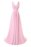 Wholesale V Neck Pink A Line Pageant Evening Dresses Women s Chiffon Long Custom Bridal Gown Special Occasion Prom Bridesmaid Party Dress