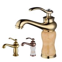 Wholesale Golden Hot Cold Water Tap Bathroom Sink Faucets Copper Bath Showers Rose Gold Jade Archaize Faucet Pure Color hc bb