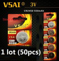 Wholesale 50pcs CR2450 V lithium li ion button cell battery CR Volt li ion coin batteries VSAI