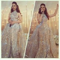 Wholesale Yousef Aljasmi Modest High Neck Mermaid Prom Dresses with Overskirt Sparkly Dubai Arabic Occasion Evening Wear Gowns