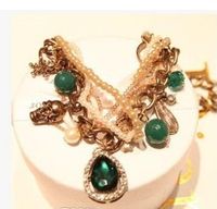 Wholesale chaming natural pearl Blue Emerald pendant gold chain lady s necklace dfd