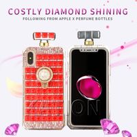 Wholesale 360 Degree Ring Stand Diamond Case Perfume Bottle Case Diamond Rhinestones Cover For iphone x plus S With Chain Case