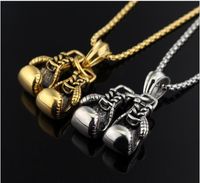 Wholesale Cool Sport women Men Necklace Fitness Fashion Stainless Steel Workout Jewelry Gold Plated Pair Boxing Glove Charm Pendants Accessories Gift