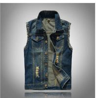 Wholesale Cool new Korean version men s wear jeans vest men s light color vest shoulder pocket big break vest