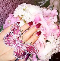 Wholesale Fashion pearl pink rhinestone Large butterfly rings For women exaggerated gem open bridal wedding silver finger ring ladies