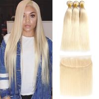 Wholesale Blonde Bundles With Frontal Brazilian Virgin Hair Blonde Silky Straight Human Hair Weave Bundles With x4 Lace Frontal Inch