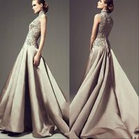 Wholesale Floor Length High Neck Saudi Arab Ashi Studio Formal Evening Dresses Beaded Lace Appliqued Long Formal Prom Gowns BA6648
