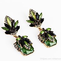 Wholesale European Fashion Ornaments Blackish Green Jewel Pendeloque Earrings