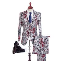 Wholesale Customize Slim Latest Single Breasted Gun Peaked Lapel Silvery Red Pattern Wedding Suits Wedding Tuxedos For Men Slim Fit Groomsmen Suits