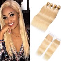 Wholesale Brazilian Straight Virgin Hair Weave Bundles Blonde Human Hair With Closure Honey Platinum Virgin Hair With Lace Frontal Closure