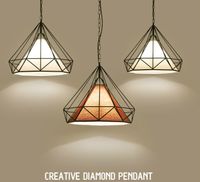 Wholesale Industrial Metal Cage Lamp Guard Wrought Iron Diamond Shape Shade Modern Hanging Pendant Light Black