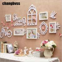 Wholesale Spring Design Lovely Bicycle Bird Decor Photo Frame Wall set White Pink Wooden Wall Hanging Picture Frame marco foto