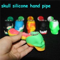 Wholesale Silicone hand pipes Smoking Pipe with thick bowl skull style for dry herb glass water bong