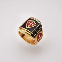 Wholesale 316 stainless steel golden antique men s soldiers knights templar regalia sword rings with black and red stone enamel
