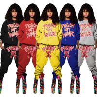 Wholesale Pussy Not War Print Tracksuits Women Letter Printed Piece Outfits Winter Warm Long Batwing Sleeve Loose Jog Running Sports Suits