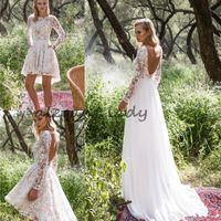 Wholesale Limor Rosen Long Sleeve Country Wedding Dresses with Detachable Train Modest Backless Two in One Short Bohemian Beach Wedding Gown