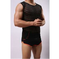 Wholesale Tank tops men Sexy Underwear Sleeveless Singlets Fashion Sheer Transparent undershirts See through Lace Gay clothing lingerie