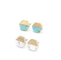 Wholesale Vintage Gold Color hexagon White Green Turquoise Marble earrings Natural Stone Stud Earrings Jewelry For Women