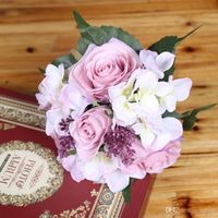 Wholesale Bride Fake Flowers Hand Tied Bouquet Rose Simulation Silk Artificial Flower Plants For Wedding Favors Party Bardian yb dd
