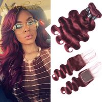 Wholesale Hot Selling j Burgundy Body Wave Human Hair Bundles With Free Part Lace Closure A Unprocessed Brazilian Virgin Hair With Closure