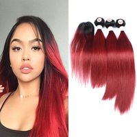 Rojo Claro Ombre Cabello Humano 3 Paquetes Con Pelo Remolino Superior Cierre De Cordón 1b Borgoña Pelo De Color Brasileño Teje 4 Unids Lote