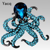 Wholesale YACQ Octopus Brooch Pin Antique Gold Silver Color Crystal Animal Bling Women Jewelry Gifts Her Wife BA16