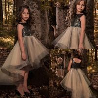 Wholesale Black Sequin Appliqued High Low Flower Girls Dresses For Weddings New Kids First Communion Dress Custom Made Pageant Gowns