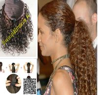 Wholesale Halle berry style brown curly drawstring ponytail human hair extension clip in women ponytail g medium brown