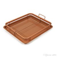 Wholesale Practical Small Air Fryer Mesh Basket Copper Rectangle Crispy Tray Household Kitchen Baking Pan Tools Easy Carry dp cc