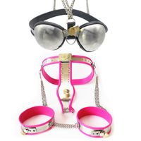 Wholesale 3 in1 Female Chastity Belt Stainless Steel Chastity Bra Thigh Rings Restraints Kits Chastity Underpants Devices Sex Toys for Women G7