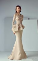 Wholesale Elegant Champagne Lace Mother of the Bride Groom New Design Long Sleeve Mermaid Wedding Guest Gowns Party Dress Mother Gowns M026