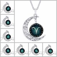 Wholesale 12 Constellation Necklace with silver moon time gemstone pendant noble delicate and beautiful and high quality