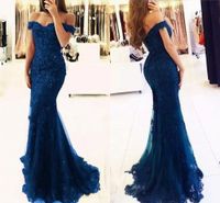 Wholesale Sexy New Lace Off Shoulder Column Prom Dresses Veatidos Beaded Appliques Tulle Button Back Floor Length Mermaid Long Evening Gowns