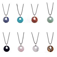 Wholesale 12pcs Round Gemstone Coin Necklace Material Natural Stone Healing Crystal Quartz Charm Neck Female Ornament