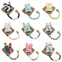 Wholesale Baby Teether Molar Chain Infant Tooth Wood Ring Hoop Rabbit Ears Tooth Rubber Newborn Hand Rattles Teeth Exercise Toys Pacifier Chains