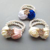 Wholesale Custom Made Bridesmaid Girl Wrist Corsage Silk Rose Flower Pearl Crystal Beaded Hand Made Wedding Supplies Bridal Flowers cheap F8