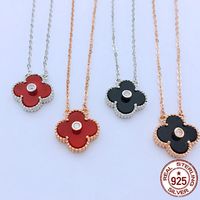 Wholesale US sterling silver S925 sterling silver clover necklace women s diamond pendant lucky grass agate shell simple red new hot