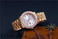 Wholesale Mens Watch Women Diamonds Day Date Gold Stainless Steel President Automatic Mechanical Wristwatch White Mens Reloj Luxury Watch Party